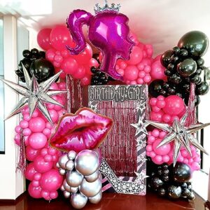 hot pink black pink silver balloon arch kit princess doll balloon garland for black princess party decorations bachelorette birthday adult supplies mean girl baby shower backdrop prop decor