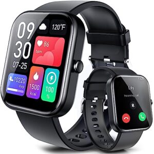 miyoko smart watch bluetooth call for men women, 2" hd touch screen ip67 waterproof smartwatch fitness tracker heart rate, sleep monitor, blood oxygen pressure for android and ios. (black)