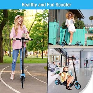 Scooter for Kids Ages 8-12, Folding Scooter for Teens/Adults with 4 Adjustment Levels, Big 8" Wheels Scooter with Anti-Shock Suspension and Carry Strap, Adult Scooter up to 220lbs, Azure