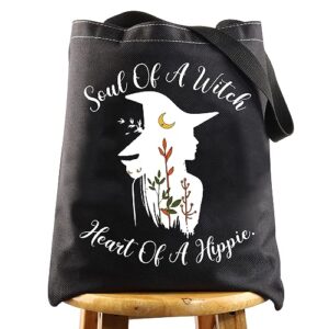 levlo witch canvas tote bag witchy gift soul of a witch heart of a hippie shoulder bag witch magic merchandise (soul of a witch bt)