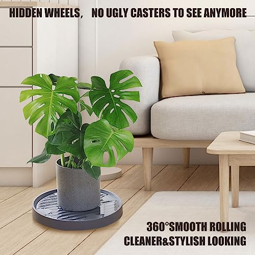 2Pack Plant Caddy with Wheel, 360°Plant Pallet Caddy with 4 Invisible Wheels, Heavy Duty Plant Trolley with Casters Outdoor Planter Stand Load Capacity 180 lbs, 12Inch (Grey)