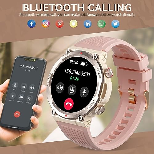 Military Smart Watch for Women (Answer/Make Call), 1.39 Inches HD Outdoor Tactical Sports Rugged Smartwatch, Fitness Tracker Watch with Heart Rate Blood Pressure Sleep Monitor for iPhone Android Phone