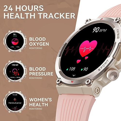 Military Smart Watch for Women (Answer/Make Call), 1.39 Inches HD Outdoor Tactical Sports Rugged Smartwatch, Fitness Tracker Watch with Heart Rate Blood Pressure Sleep Monitor for iPhone Android Phone