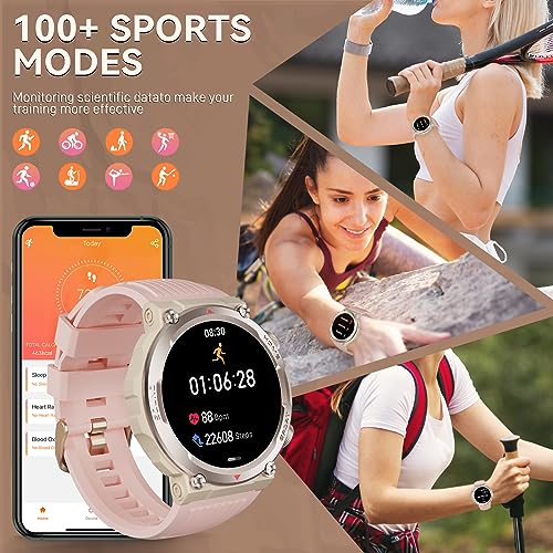 Military Smart Watch for Women (Answer/Make Call), 1.39 Inches HD Outdoor Tactical Sports Rugged Smartwatch, Fitness Tracker Watch with Heart Rate Blood Pressure Sleep Monitor for iPhone Android Phone