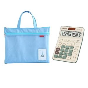 pocket small size desk calculator and large double pocket waterproof file bag with handle bundle