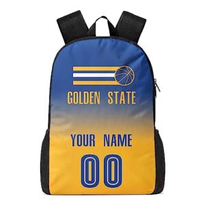 golden state custom backpack high capacity,add personalized name and number, backpack for men women,basketball bags for teenagers