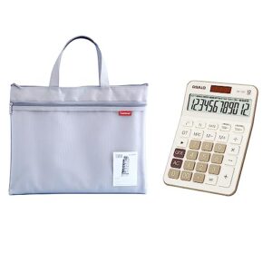pocket small size desk calculator and large double pocket waterproof file bag with handle bundle