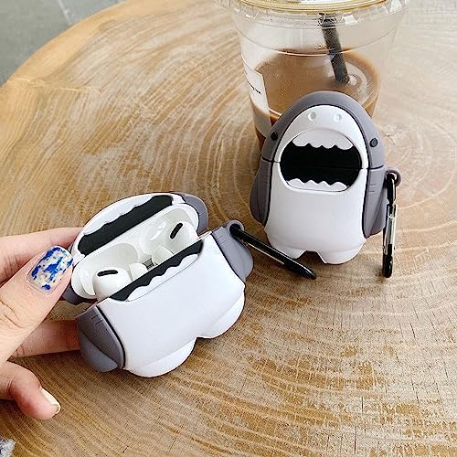 Cute Shark Case for Airpod 2nd 1st Generation Case, Funny 3D Cartoon Kawaii Cool Airpods Cases Cover Skin with Cleaning Kit & Keychain for Apple Air pod Gen 2 & 1 for Boys Girls Kids Teen, Shark