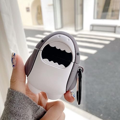 Cute Shark Case for Airpod 2nd 1st Generation Case, Funny 3D Cartoon Kawaii Cool Airpods Cases Cover Skin with Cleaning Kit & Keychain for Apple Air pod Gen 2 & 1 for Boys Girls Kids Teen, Shark