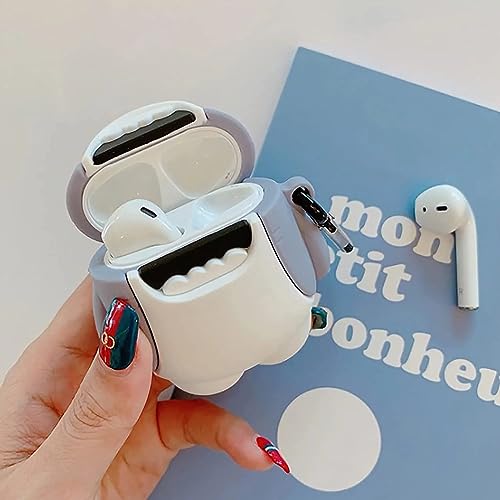 Cute Shark Case for Airpod 2nd 1st Generation Case, Funny 3D Cartoon Kawaii Cool Airpods Cases Cover Skin with Cleaning Kit & Keychain for Apple Air pod Gen 2 & 1 for Boys Girls Kids Teen, Shark