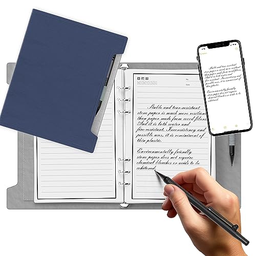 XHZNI Reusable Notebooks - A5 Waterproof Spiral Notebooks, 50 Sheets of Stone Paper per Smart Notebook for School, Office, Business, and Professional with 1erasable Pen & 1 Cloth Included(Blue)