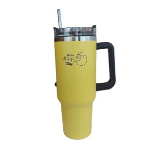 jeep duck logo 40 oz insulated travel mug tumbler with handle | double wall vacuum sealed stainless steel cup w/straw and lid (yellow)