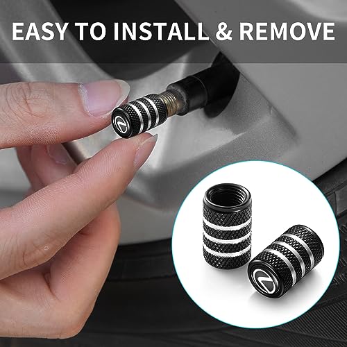 MUZOKE Tire Valve Stem Cap Cover Fit for Lexus RX ES GS LS NX RS GX LX RC LC RX350 is250 GX460 Belt O-Ring Seal Corrosion Resistant Tire Air Cover Car Accessories 4 Pc Black