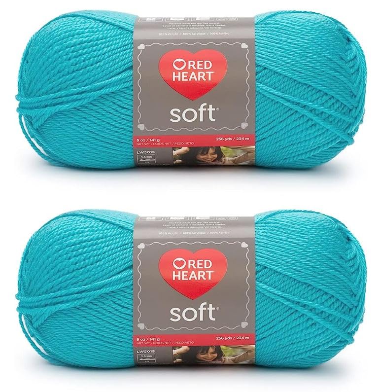 Red Heart Soft Turquoise Yarn - 2 Pack of 141g/5oz - Acrylic - 4 Medium (Worsted) - 256 Yards - Knitting/Crochet