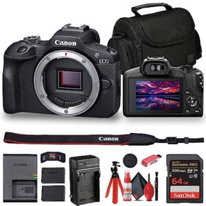canon eos r100 mirrorless camera (6052c002) + bag + 64gb card + lpe17 battery + charger + card reader + flex tripod + cleaning kit + memory wallet (renewed)