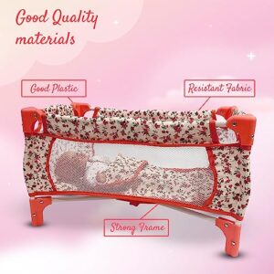 Baby Doll Crib Set for Little Girls, Play Crib Baby Doll Bed, Baby Doll Pack and Play Baby Doll Beds for 18 inch Dolls, Toy Baby Crib for Dolls, Toy Crib for Baby Doll, (Floral)