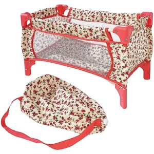 baby doll crib set for little girls, play crib baby doll bed, baby doll pack and play baby doll beds for 18 inch dolls, toy baby crib for dolls, toy crib for baby doll, (floral)