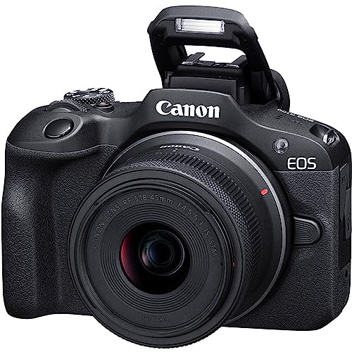 Canon EOS R100 Mirrorless Camera with 18-45mm Lens (6052C012) + Bag + 64GB Card + LPE17 Battery + Charger + Card Reader + Flex Tripod + Cleaning Kit + Memory Wallet (Renewed)