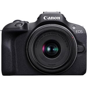 Canon EOS R100 Mirrorless Camera with 18-45mm Lens (6052C012) + Filters + Corel Photo Software + Bag + 64GB Card + LPE17 Battery + Charger + Card Reader + Flex Tripod + Cleaning Kit + More (Renewed)