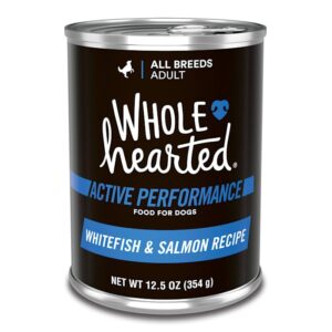 wholehearted active performance white fish & salmon recipe wet dog food with whole grains, 12.5 oz., case of 12