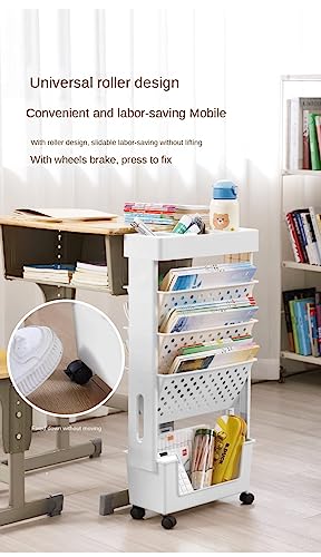 Bookshelves and Bookcases on Wheels: Rolling File Folder Rack & Office Shelf Organizer - Movable Bookshelf for Kids Room, Home School Classroom & Bedroom-Desk Organizers and Storage to Organize Home