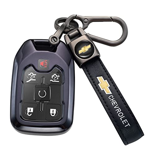 MIGUOER Genuine Leather Car Keychain Fit Chevy Malibu Camaro Trax Traverse Sonic Cruze Volt Equinox Spark,Car Key Chain for Men and Woean Key Ring