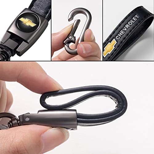 MIGUOER Genuine Leather Car Keychain Fit Chevy Malibu Camaro Trax Traverse Sonic Cruze Volt Equinox Spark,Car Key Chain for Men and Woean Key Ring