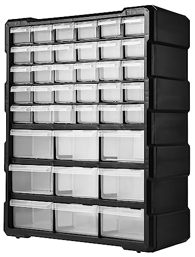 Elevon Hardware and Craft Cabinet 14.8" W x 6.3" D x 18.7" H, 39 Drawers, Black