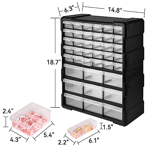 Elevon Hardware and Craft Cabinet 14.8" W x 6.3" D x 18.7" H, 39 Drawers, Black