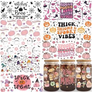 uv dtf cup wrap transfer for glass 16oz glass can rub on transfer for crafts, cup decal stickers,9 sheets waterproof ready to apply, ready to press transfers for crafting halloween bats spooky pumpkin