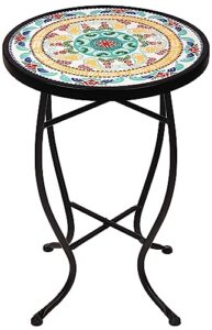 elevon 14 inch round side ceramic tile top indoor and outdoor accent table, pineapple