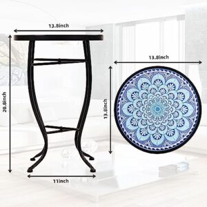 Elevon 14 Inch Round Side Ceramic Tile Top Indoor and Outdoor Accent Table, Pineapple