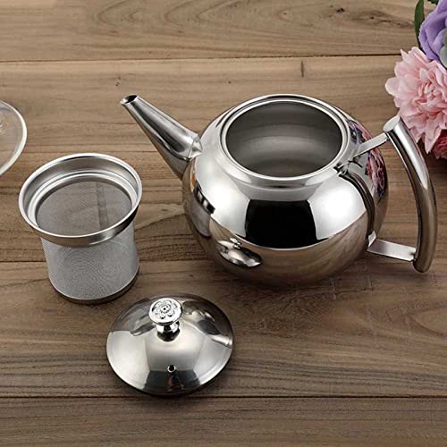 Whistling Tea Kettle Stove Top, Stainless Steel Teakettle, Teapot with Cool Toch Ergonomic Handle and Infuser, Silver (Color : OneColor, Size : 1.5L)