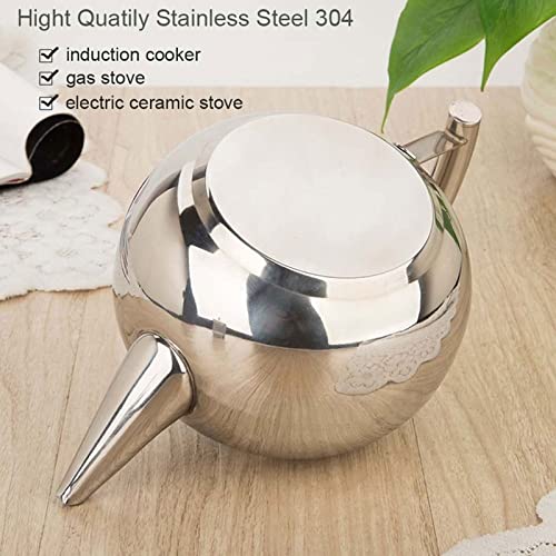 Whistling Tea Kettle Stove Top, Stainless Steel Teakettle, Teapot with Cool Toch Ergonomic Handle and Infuser, Silver (Color : OneColor, Size : 1.5L)