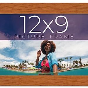 12x9 Honey Brown Real Wood Picture Frame Width 0.75 Inches | Interior Frame Depth 0.5 Inches | Light Stained Traditional Photo Frame Complete with UV Acrylic, Foam Board Backing & Hanging Hardware