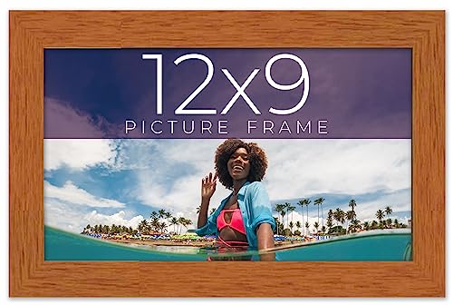 12x9 Honey Brown Real Wood Picture Frame Width 0.75 Inches | Interior Frame Depth 0.5 Inches | Light Stained Traditional Photo Frame Complete with UV Acrylic, Foam Board Backing & Hanging Hardware