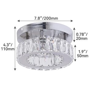 Zenouidle Modern Crystal Chandelier Small Flush Mount Ceiling Light Fixture LED Crystal Ceiling Light for Dining Room Bedroom Living Room Hallway (Cool White)