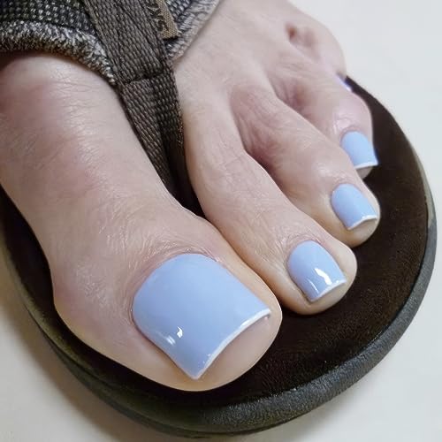 24 Pcs Press on Toenails Light Blue Fake Toe Nails Acrylic Toe Nail Press ons Solid Color Designs Short Square False Toenails Glue on Toenails for Women