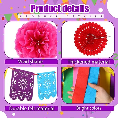 TaoBary Mexican Paper Flowers Mexican Party Decorations Ruffled Streamers Backdrop Foil Curtain Papel Picado Banner Mexico Fiesta Party Decorations for Cinco De Mayo Party Wedding (Fan Flower)