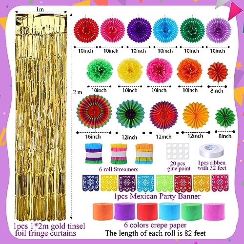 TaoBary Mexican Paper Flowers Mexican Party Decorations Ruffled Streamers Backdrop Foil Curtain Papel Picado Banner Mexico Fiesta Party Decorations for Cinco De Mayo Party Wedding (Fan Flower)