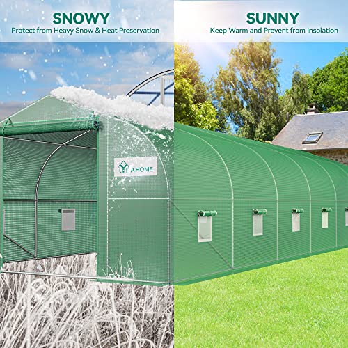 YITAHOME 30x10x6.5ft Greenhouse Large Heavy Duty Outdoor Greenhouses Walk in Tunnel Green House Gardening Upgraded Galvanized Steel Frame Ropes Zipper Doors 7 Crossbars Garden, Green