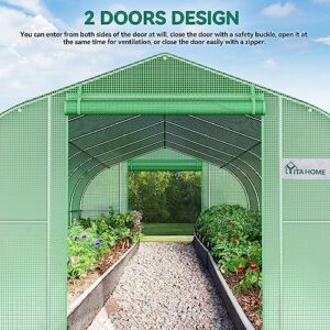 YITAHOME 30x10x6.5ft Greenhouse Large Heavy Duty Outdoor Greenhouses Walk in Tunnel Green House Gardening Upgraded Galvanized Steel Frame Ropes Zipper Doors 7 Crossbars Garden, Green