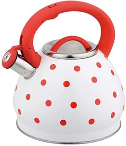 stovetop whistling kettle, stainless steel teapot, thickened composite bottom kettle, durable universal for all stove types, including gas stove, induction-red (color : red)