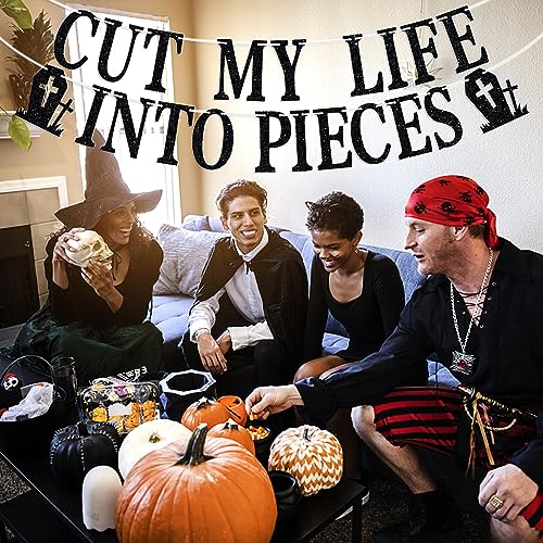 Cut My Life Into Pieces Banner - Funeral Birthday Bunting Sign for 30th/40th/50th Birthday, Emo Party Night, Rip Twenties Birthday Banner, Happy Birthday Party Decoration Supplies