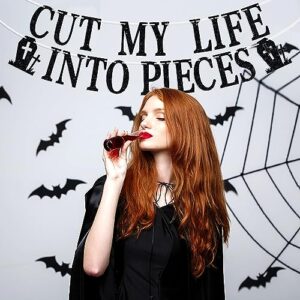 Cut My Life Into Pieces Banner - Funeral Birthday Bunting Sign for 30th/40th/50th Birthday, Emo Party Night, Rip Twenties Birthday Banner, Happy Birthday Party Decoration Supplies