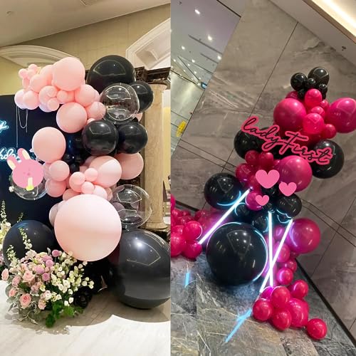 Pink and Black Balloon Garland Kit, 119pcs Black Balloon and Hot Pink Balloon with Macaron Pink Hot Pink Black White Silver Balloon for Birthday Party, Weddings, Baby Shower, Anniversaries