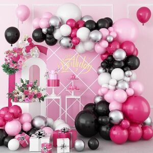 pink and black balloon garland kit, 119pcs black balloon and hot pink balloon with macaron pink hot pink black white silver balloon for birthday party, weddings, baby shower, anniversaries