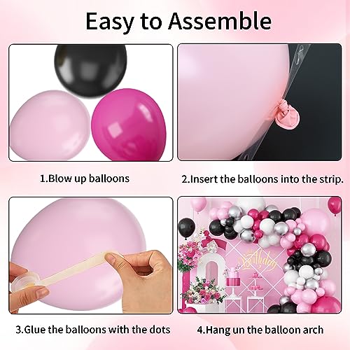 Pink and Black Balloon Garland Kit, 119pcs Black Balloon and Hot Pink Balloon with Macaron Pink Hot Pink Black White Silver Balloon for Birthday Party, Weddings, Baby Shower, Anniversaries