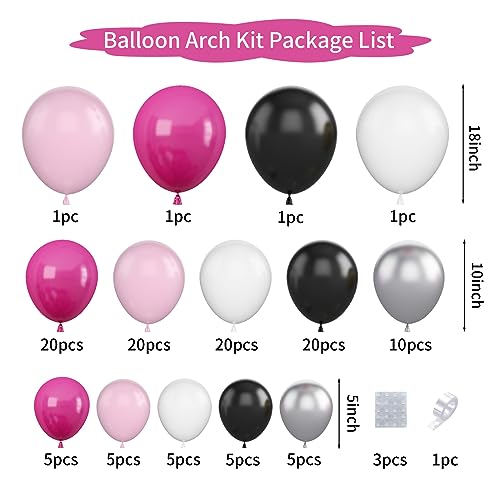 Pink and Black Balloon Garland Kit, 119pcs Black Balloon and Hot Pink Balloon with Macaron Pink Hot Pink Black White Silver Balloon for Birthday Party, Weddings, Baby Shower, Anniversaries