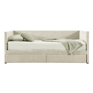 Harper & Bright Designs Twin Size Corduroy Daybed with 2 Storage Drawers, Modern Twin Upholstered Daybed Frame, Sofa Bed with Wood Slat, Twin Storage Bed for Living Room Bedroom Guest Room, Beige